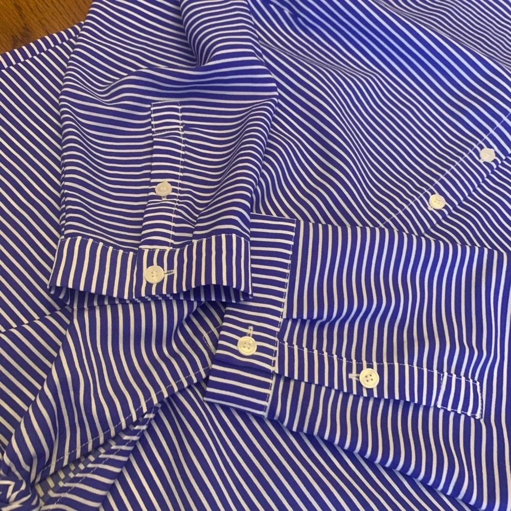 Talbots white and blue stripe tie front top - Picture 9 of 12